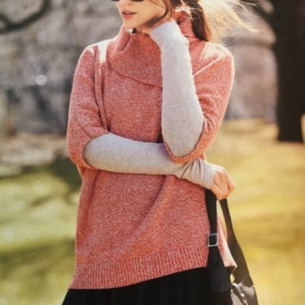 CAbi Style 3011 Foldover Split Collar Crochet Knot Sweater Size XS Peach